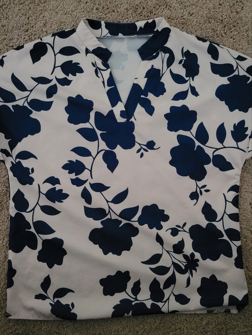 SHEIN White Blouse with Navy Floral Print